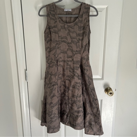 Blueberry Italia Sleeveless Linen Gray Patterned dress with pockets Small - Picture 3 of 7
